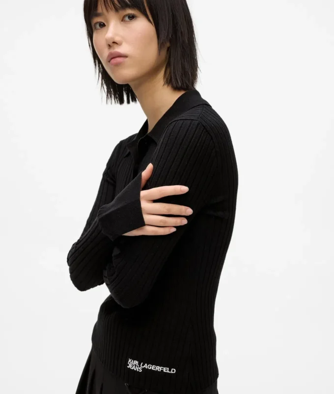 Langärmeliges Strick-Poloshirt