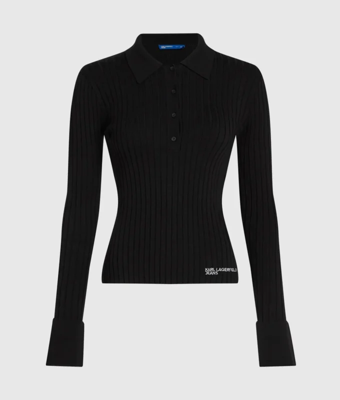Langärmeliges Strick-Poloshirt