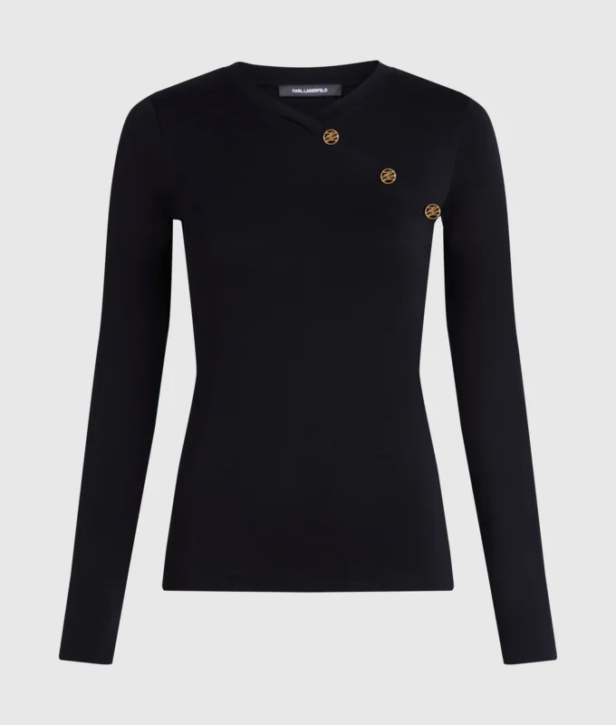 Langärmliges T-Shirt mit Knopfdetail