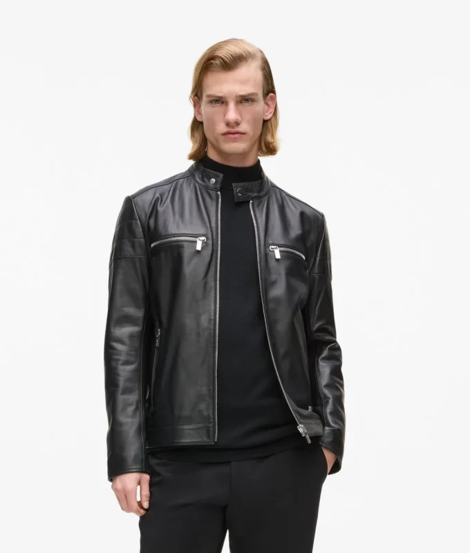 Lederjacke mit hohem Kragen Lederjacke mit hohem Kragen
