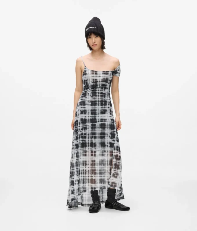 Maxikleid aus kariertem Mesh Maxikleid aus kariertem Mesh