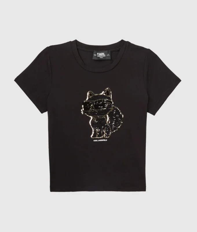 Mädchen-T-Shirt mit Pailletten und Ikon Choupette-Motiv