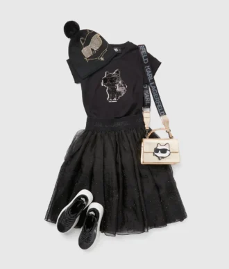Mädchen-T-Shirt mit Pailletten und Ikon Choupette-Motiv Mädchen-T-Shirt mit Pailletten und Ikon Choupette-Motiv