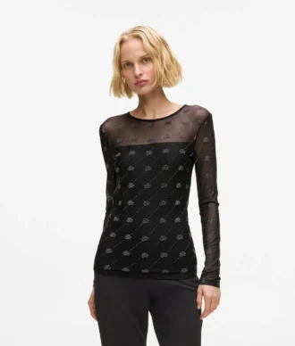 Mesh-Oberteil mit Strass-Autogramm