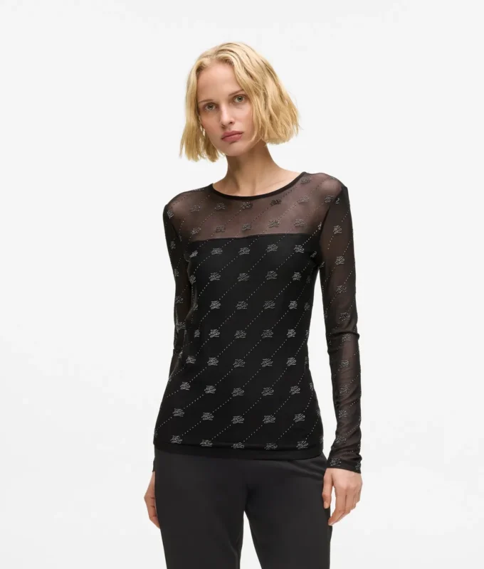Mesh-Oberteil mit Strass-Autogramm Mesh-Oberteil mit Strass-Autogramm