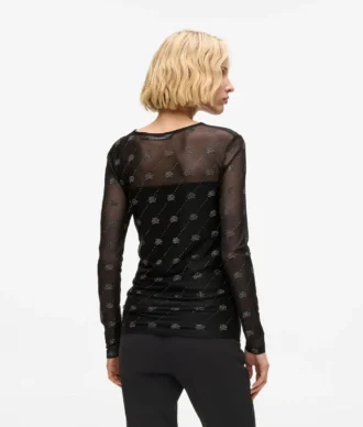 Mesh-Oberteil mit Strass-Autogramm
