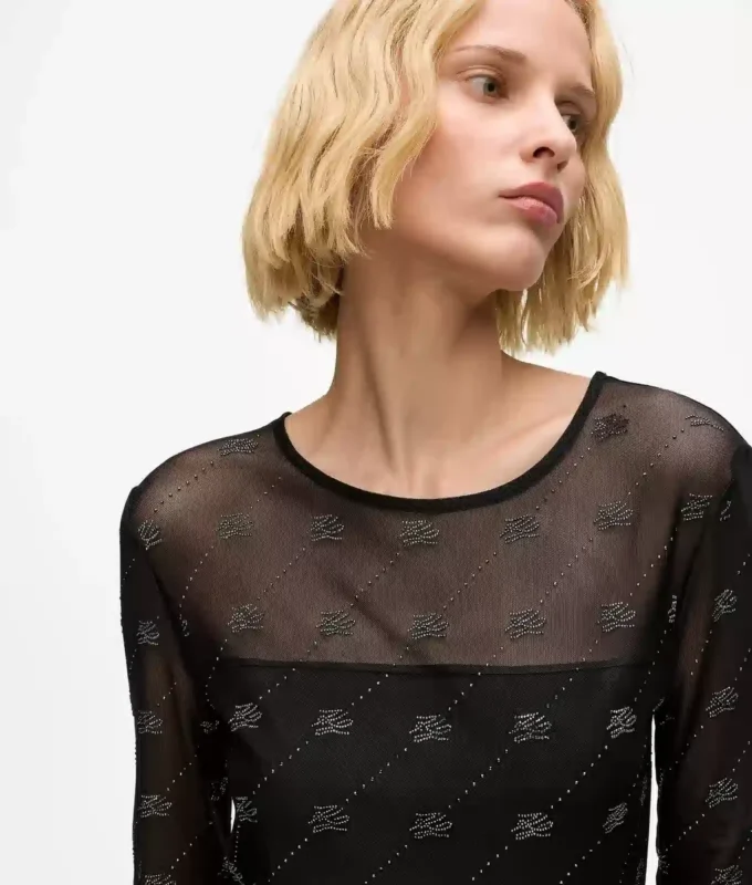 Mesh-Oberteil mit Strass-Autogramm Mesh-Oberteil mit Strass-Autogramm