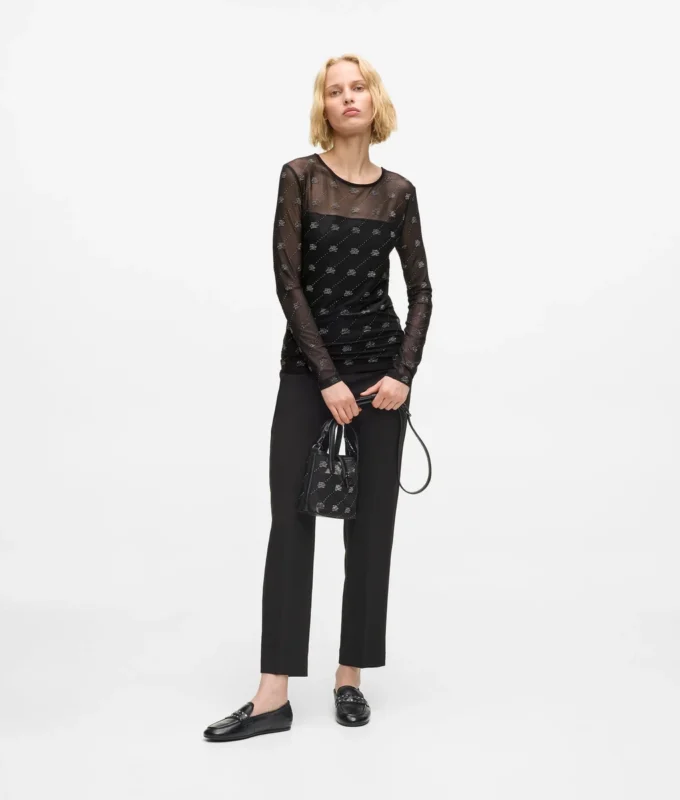 Mesh-Oberteil mit Strass-Autogramm Mesh-Oberteil mit Strass-Autogramm