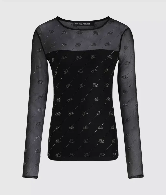 Mesh-Oberteil mit Strass-Autogramm Mesh-Oberteil mit Strass-Autogramm