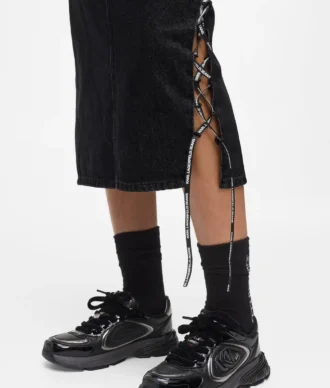 Midi-Jeansrock mit Schnürung