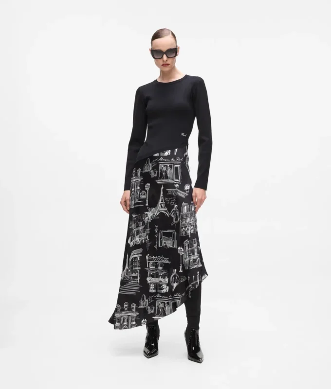 Midi-Kleid mit Paris-Skizzen Midi-Kleid mit Paris-Skizzen