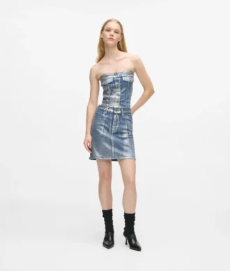 Minirock aus beschichtetem Denim