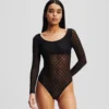 MONOGRAMM-BODY MIT LANGEN ÄRMELN AUS MESH