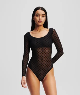 MONOGRAMM-BODY MIT LANGEN ÄRMELN AUS MESH