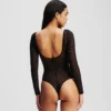 MONOGRAMM-BODY MIT LANGEN ÄRMELN AUS MESH