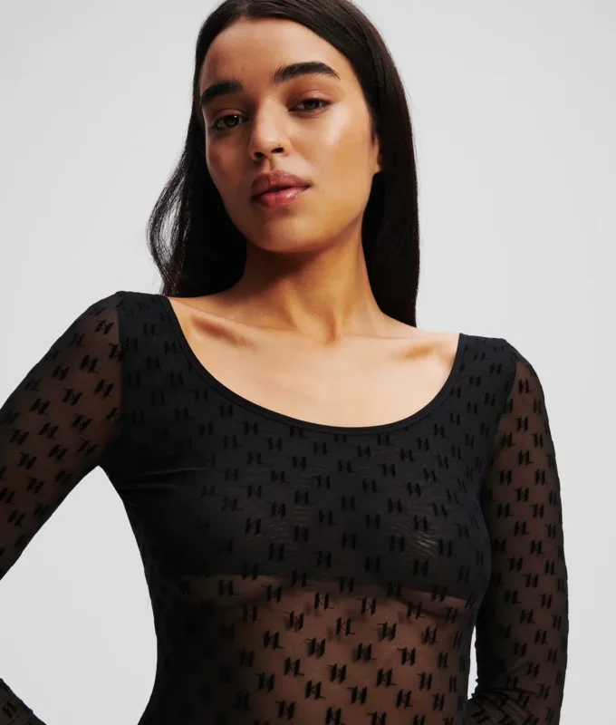 MONOGRAMM-BODY MIT LANGEN ÄRMELN AUS MESH