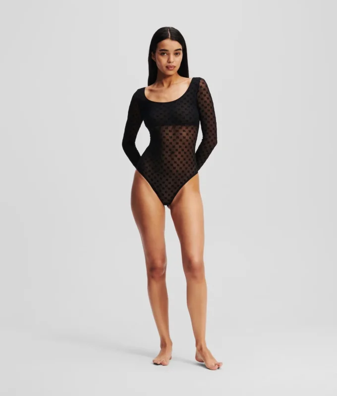 MONOGRAMM-BODY MIT LANGEN ÄRMELN AUS MESH