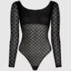 MONOGRAMM-BODY MIT LANGEN ÄRMELN AUS MESH