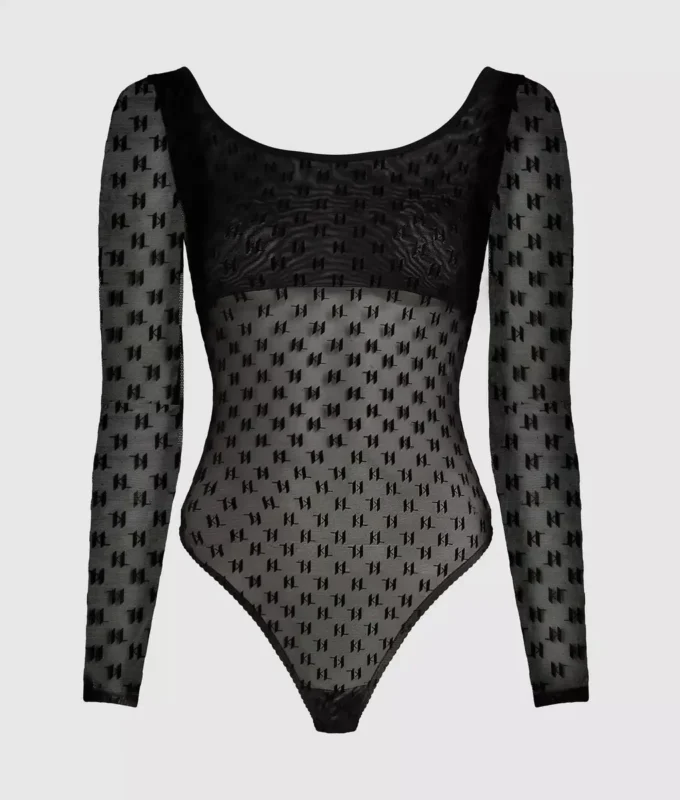 MONOGRAMM-BODY MIT LANGEN ÄRMELN AUS MESH