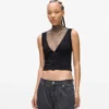Oberteil mit V-Ausschnitt und Strass-Mesh