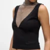 Oberteil mit V-Ausschnitt und Strass-Mesh