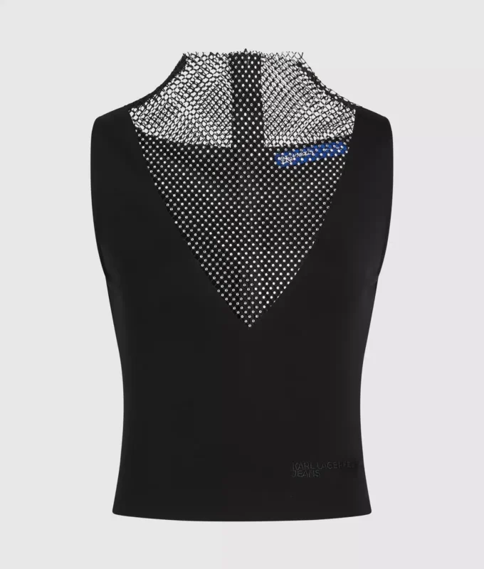 Oberteil mit V-Ausschnitt und Strass-Mesh