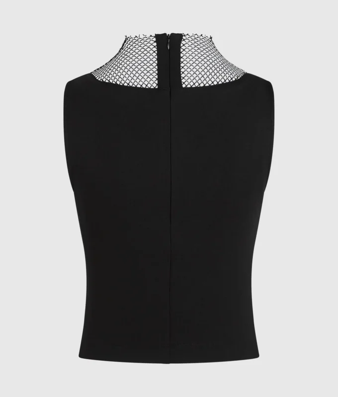 Oberteil mit V-Ausschnitt und Strass-Mesh