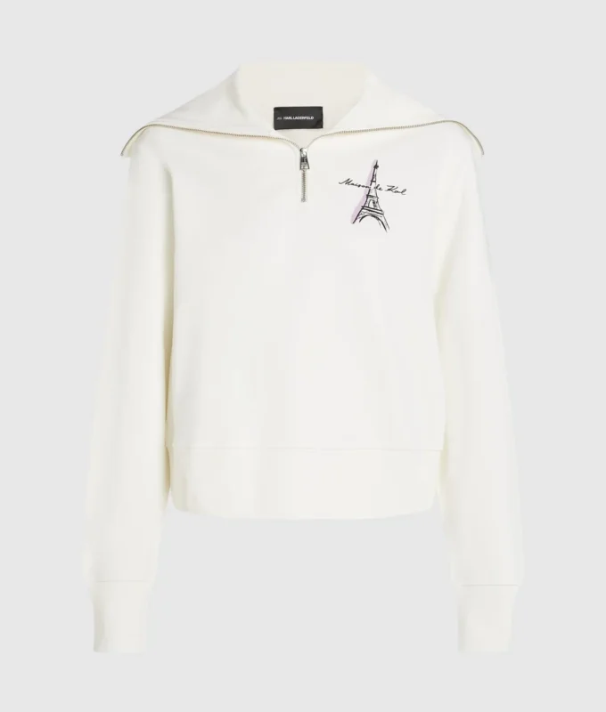 Paris Sketch Sweatshirt mit halbem Reißverschluss Paris Sketch Sweatshirt mit halbem Reißverschluss