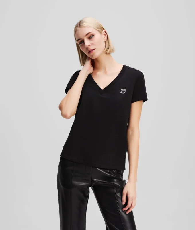 RHINESTONE IKON CHOUPETTE T-SHIRT MIT V-AUSSCHNITT