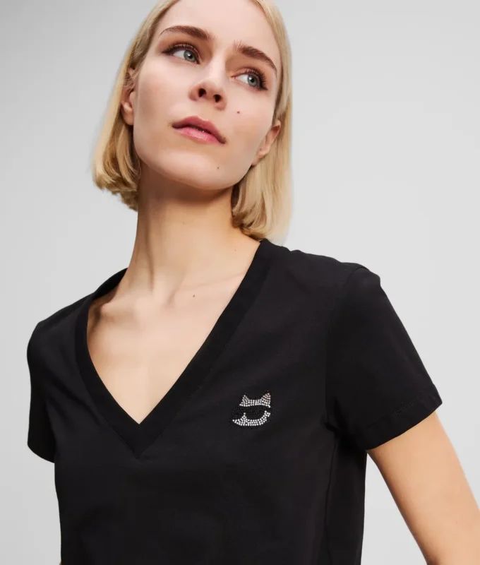 RHINESTONE IKON CHOUPETTE T-SHIRT MIT V-AUSSCHNITT