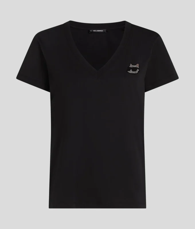 RHINESTONE IKON CHOUPETTE T-SHIRT MIT V-AUSSCHNITT