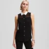 ÄRMELLOSE BLUSE MIT POPLIN-KRAGEN ÄRMELLOSE BLUSE MIT POPLIN-KRAGEN