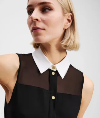 ÄRMELLOSE BLUSE MIT POPLIN-KRAGEN