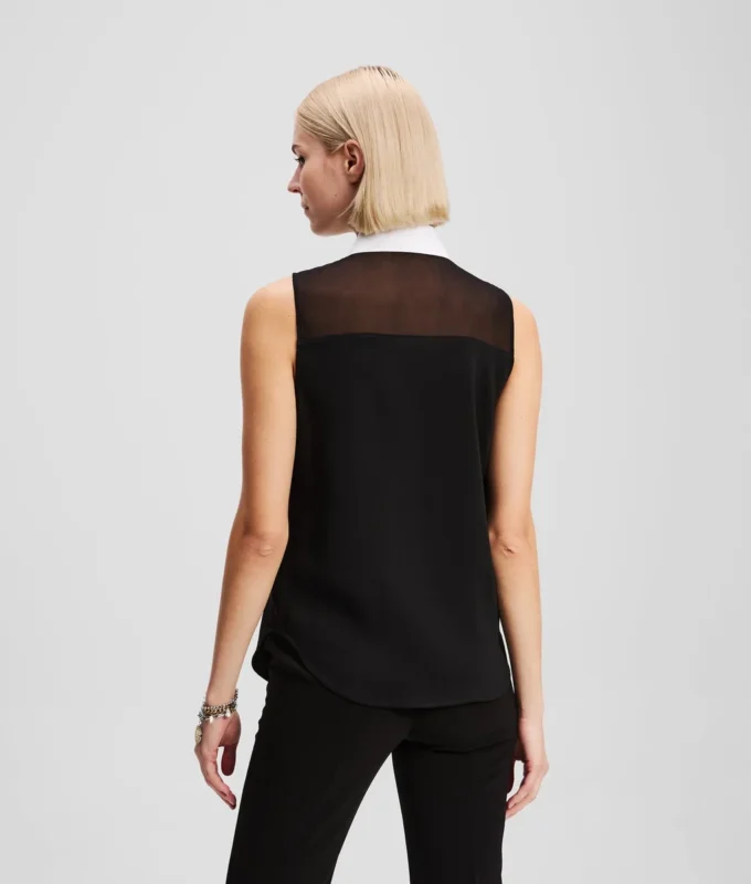 ÄRMELLOSE BLUSE MIT POPLIN-KRAGEN ÄRMELLOSE BLUSE MIT POPLIN-KRAGEN