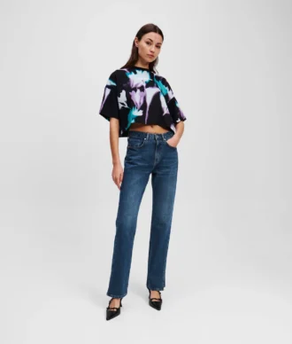 STRAIGHT-JEANS MIT SPLIT-SAUM UND HOHER TAILLE