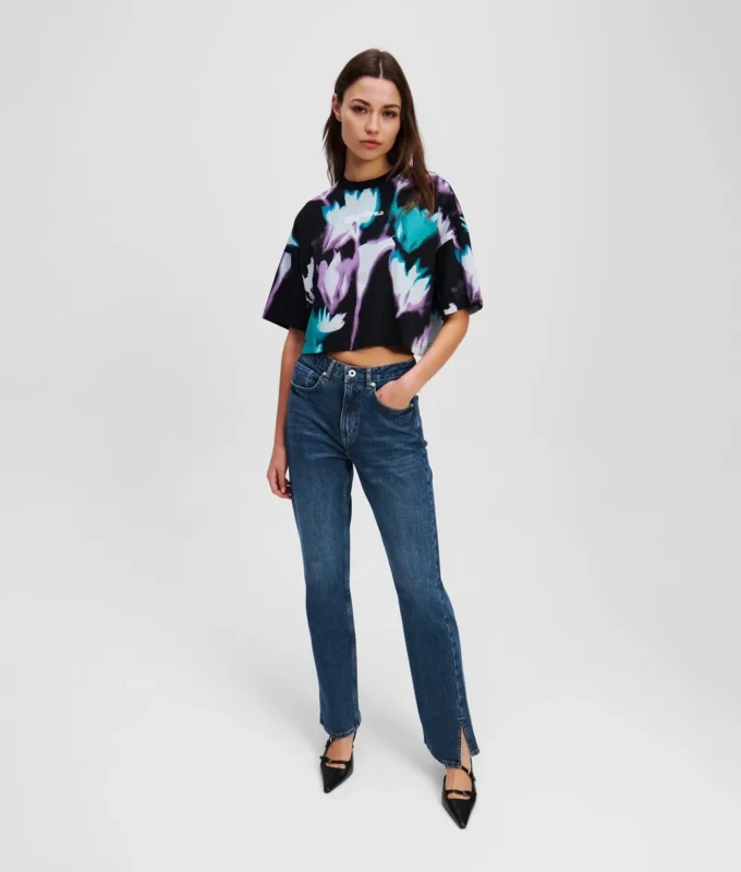 STRAIGHT-JEANS MIT SPLIT-SAUM UND HOHER TAILLE STRAIGHT-JEANS MIT SPLIT-SAUM UND HOHER TAILLE