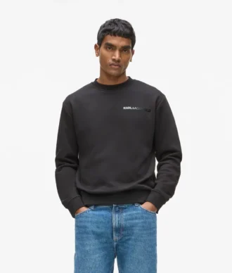 Sweatshirt mit Rundhalsausschnitt und Samtlogo Sweatshirt mit Rundhalsausschnitt und Samtlogo
