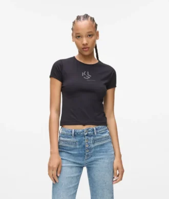 T-Shirt mit Monogramm und Nieten