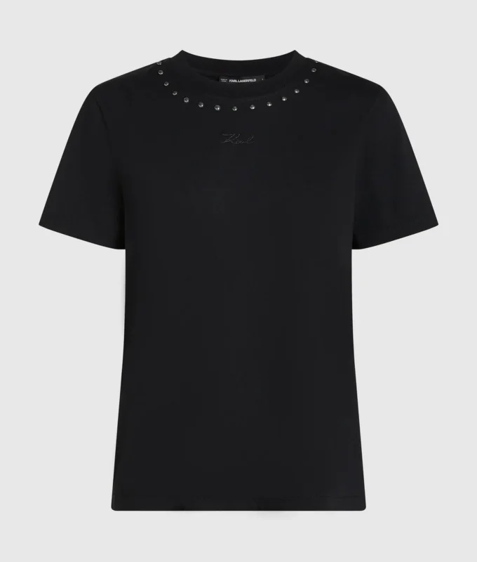 T-Shirt mit Nieten und Signatur