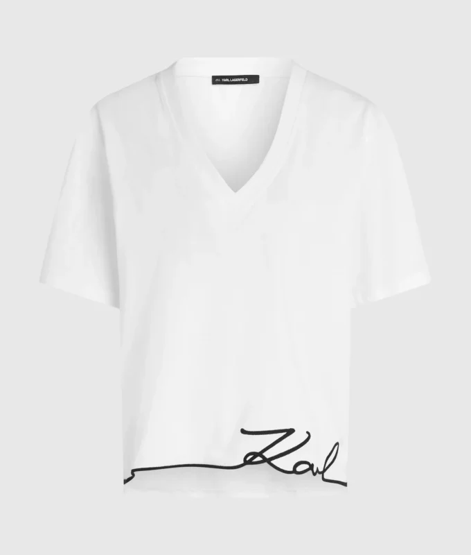 T-Shirt mit V-Ausschnitt und charakteristischem Saum