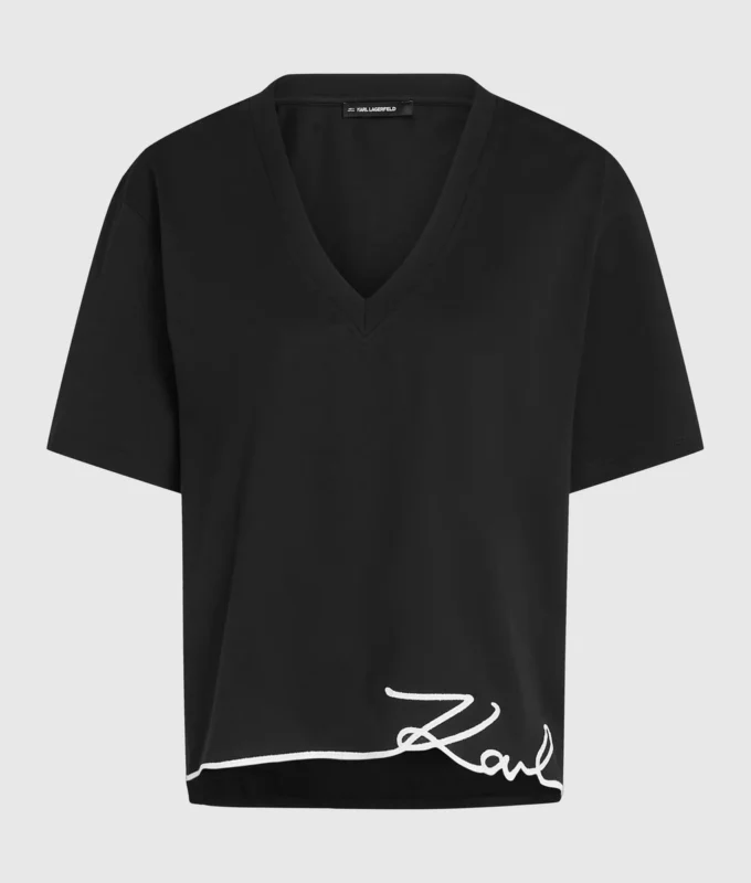 T-Shirt mit V-Ausschnitt und charakteristischem Saum