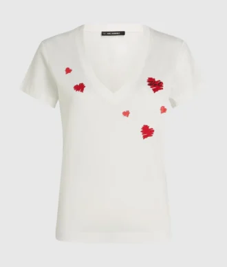 T-Shirt mit V-Ausschnitt und Herzen
