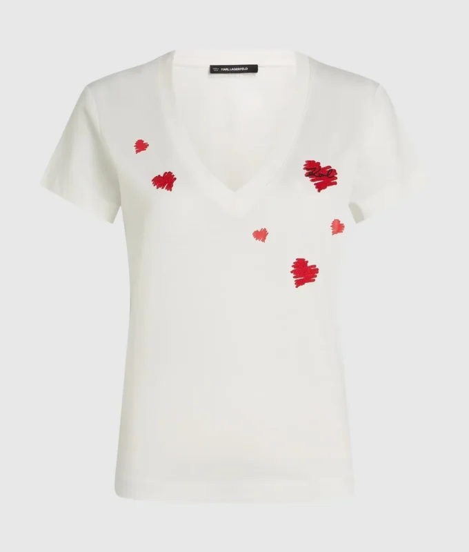 T-Shirt mit V-Ausschnitt und Herzen T-Shirt mit V-Ausschnitt und Herzen