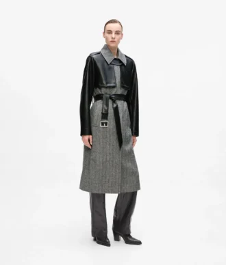Tweed- und Kunstledermantel