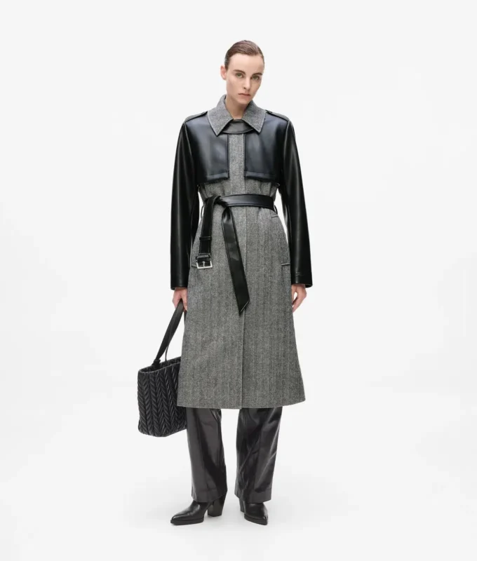 Tweed- und Kunstledermantel Tweed- und Kunstledermantel