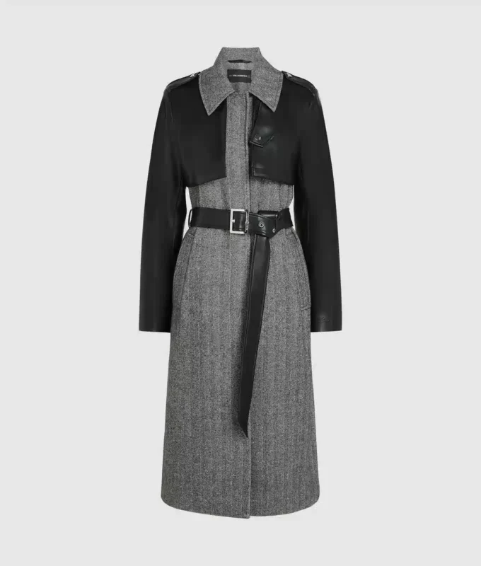 Tweed- und Kunstledermantel Tweed- und Kunstledermantel