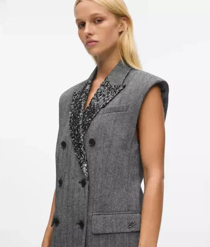 Tweedweste mit Paillettenrevers Tweedweste mit Paillettenrevers