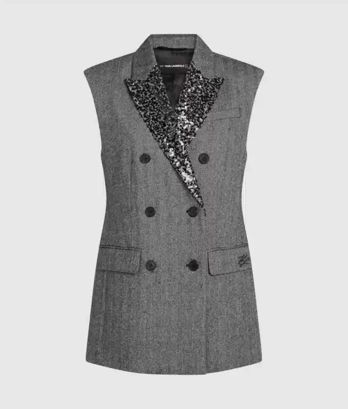 Tweedweste mit Paillettenrevers Tweedweste mit Paillettenrevers