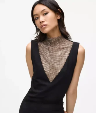 V-Ausschnitt-Kleid aus Strass-Mesh