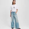 WEITE JEANS MIT PLISSEEFALTEN WEITE JEANS MIT PLISSEEFALTEN
